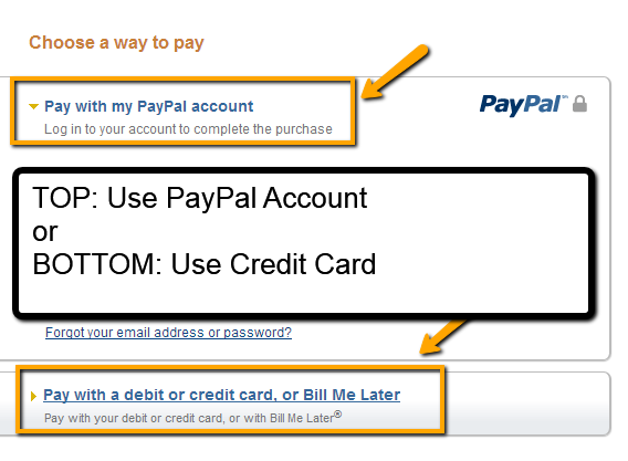 How to pay - Top use your paypal account or Bottom use a credit card